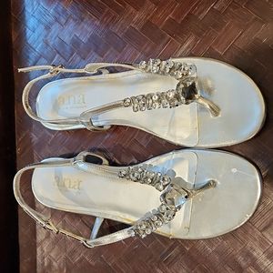 A.N.A. 8 1/2M silver faux gemstone detailed sandals #1173